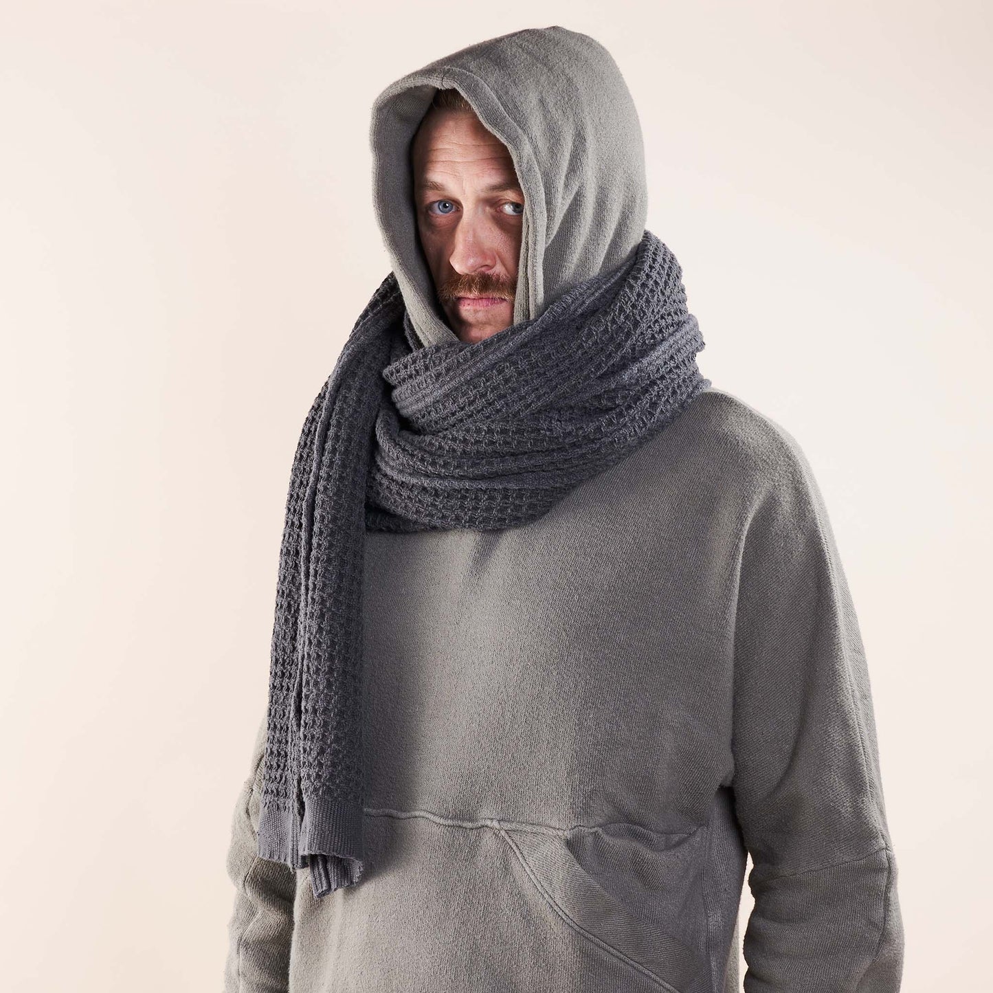 Big Selvedge Scarf, Chestnut Black Organic Cotton Waffle