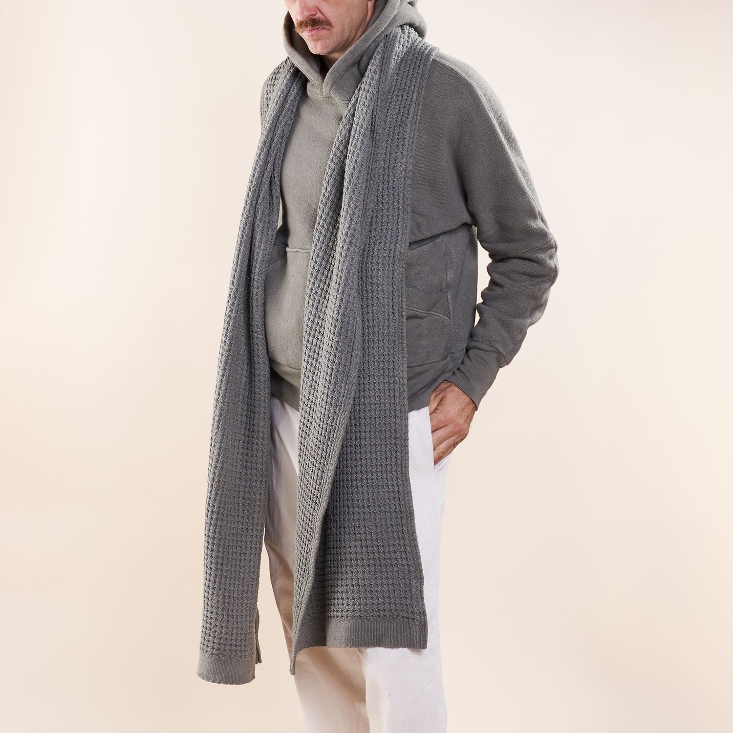 Big Selvedge Scarf, Pomegranate Green Organic Cotton Waffle