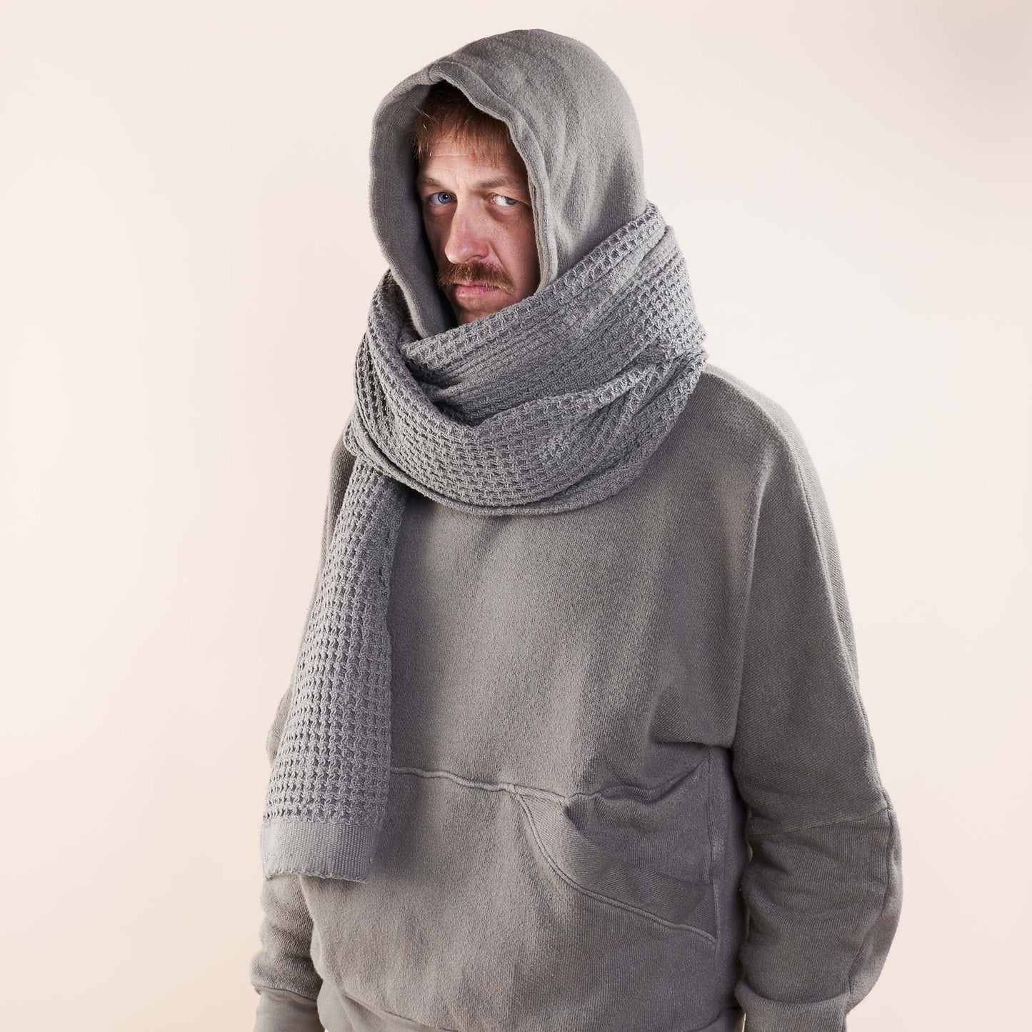 Big Selvedge Scarf, Pomegranate Green Organic Cotton Waffle
