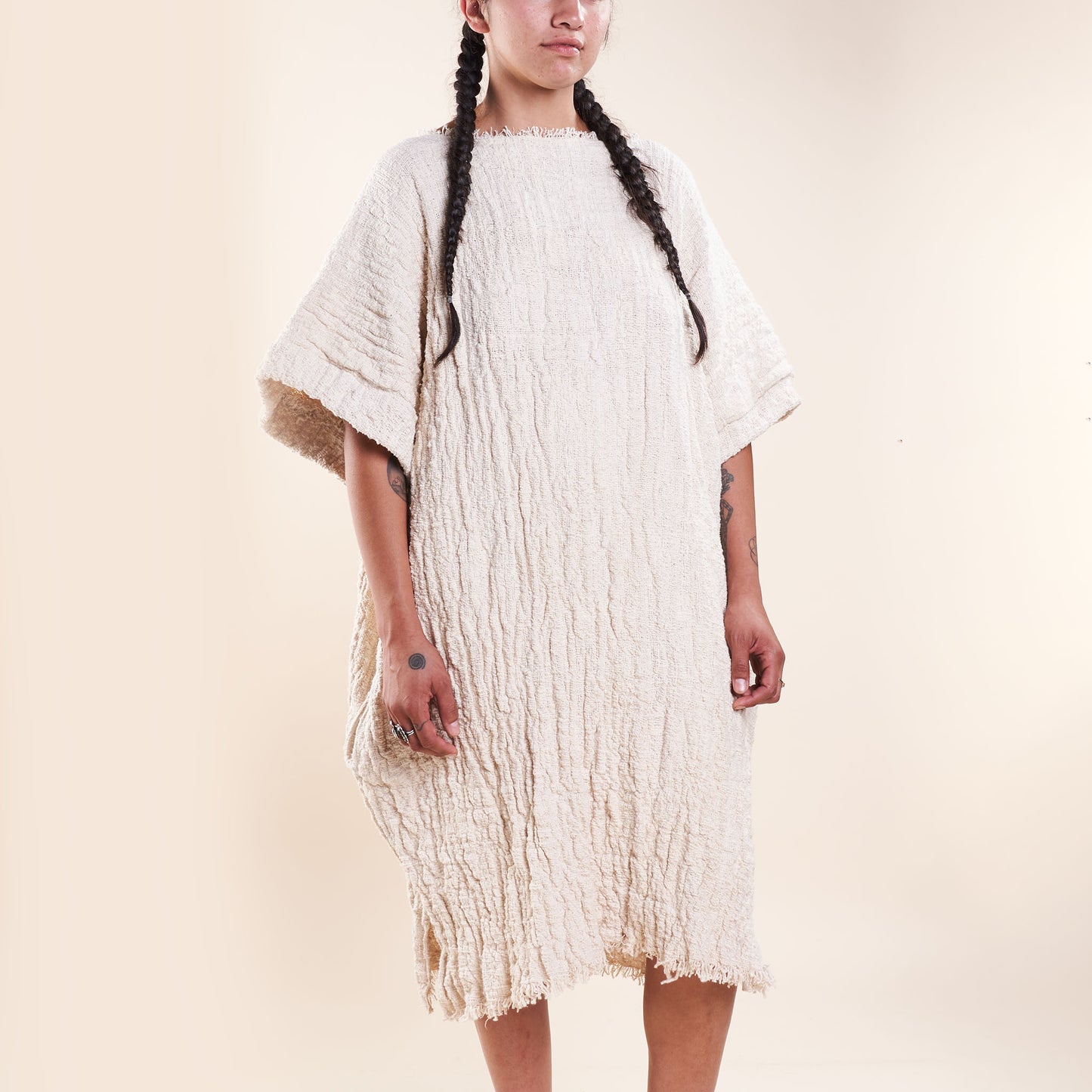 Matilija Caftan, Undyed Handspun Natural Cotton