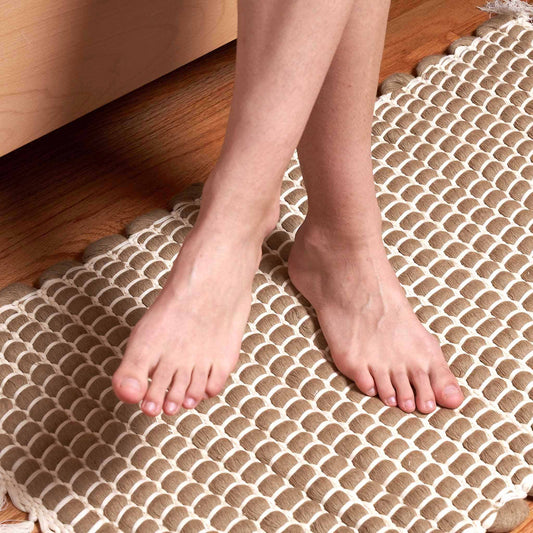 Handwoven Organic Cotton Rug, Undyed Jade
