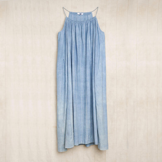 Isa Dress, Hand Embroidered Indigo Kala Cotton