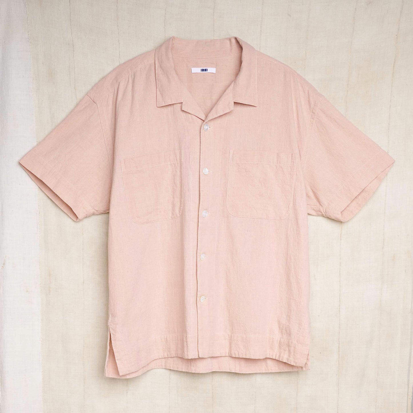 Camp Shirt, Handwoven Sappanwood Pink Kala Cotton
