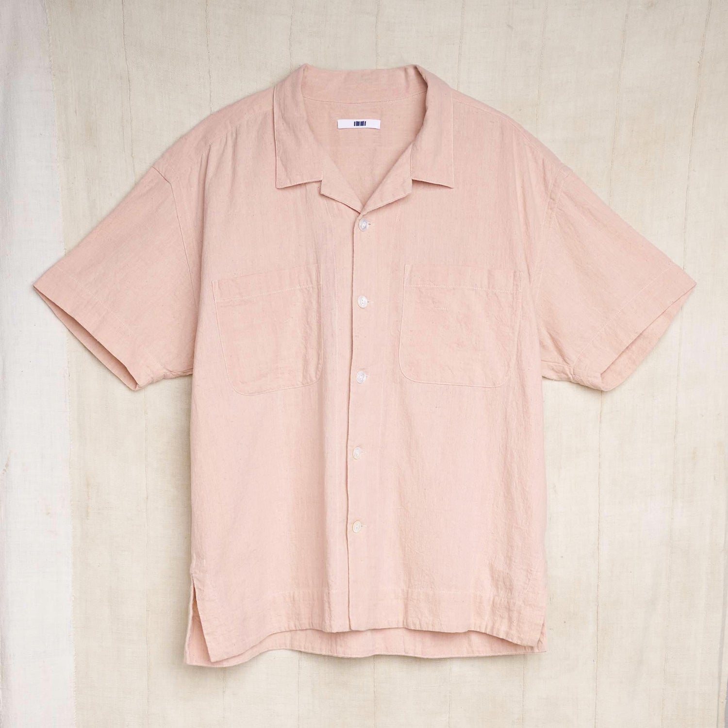 Camp Shirt, Handwoven Sappanwood Pink Kala Cotton
