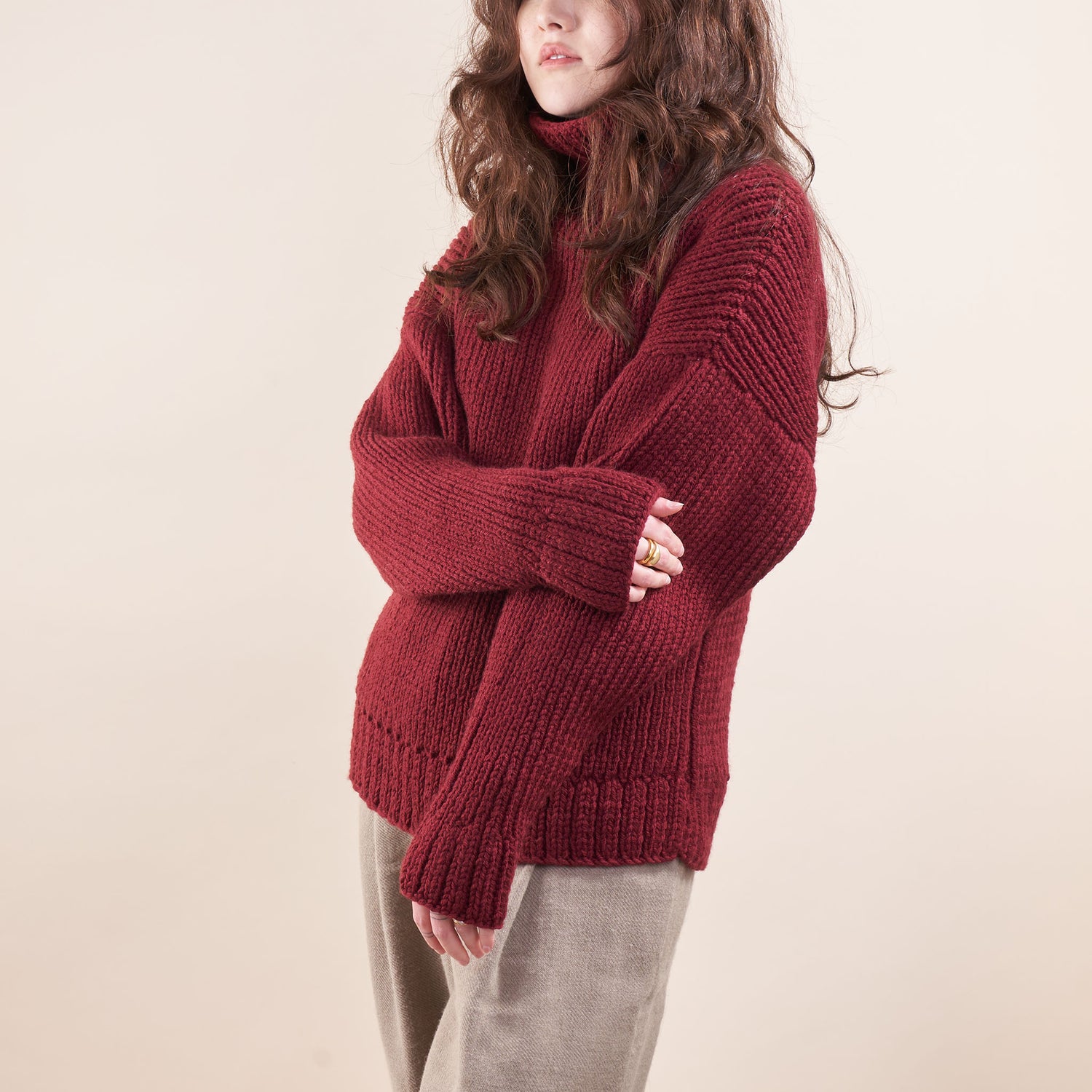 Thick-Knit Merino Turtleneck, Cochineal