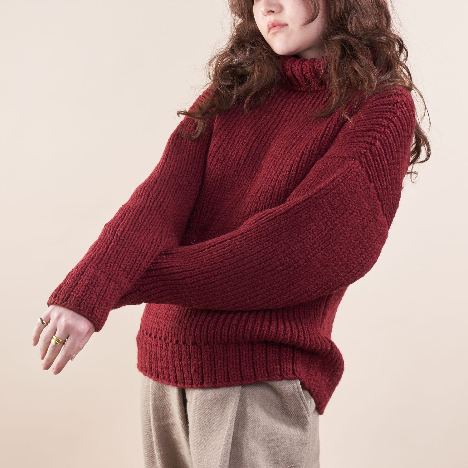 Thick-Knit Merino Turtleneck, Cochineal