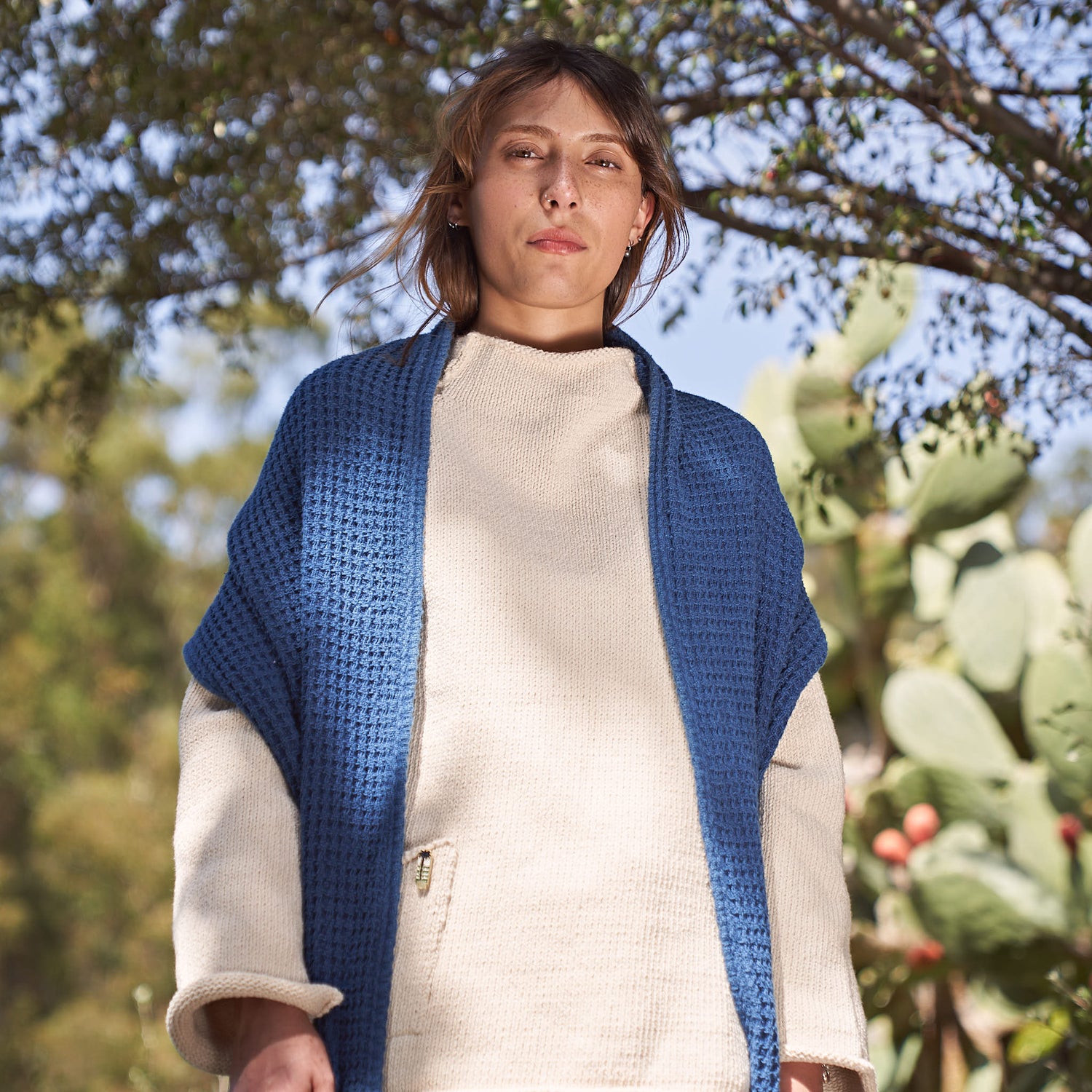 Big Selvedge Scarf, Indigo Organic Cotton Waffle