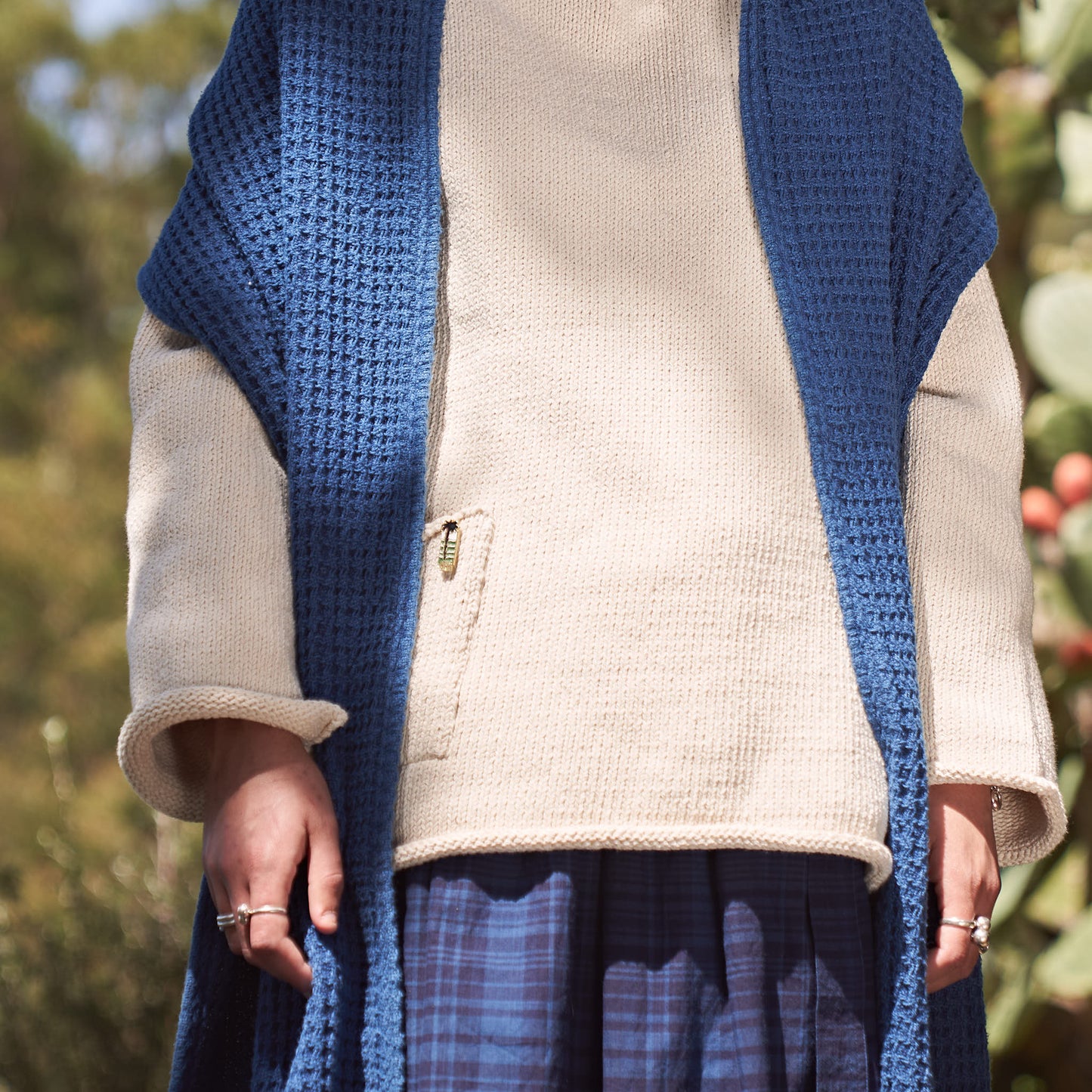 Big Selvedge Scarf, Indigo Organic Cotton Waffle