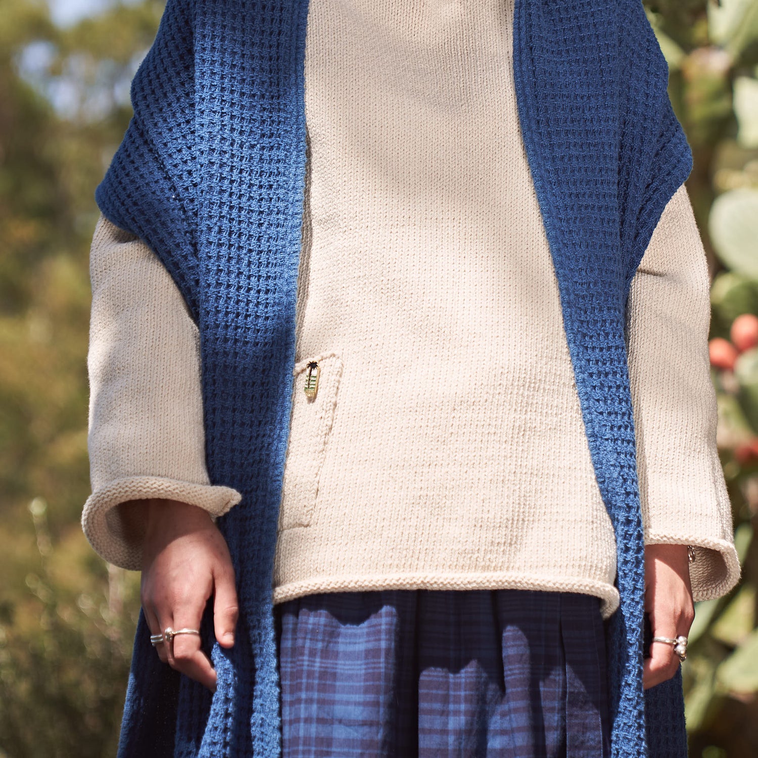 Big Selvedge Scarf, Indigo Organic Cotton Waffle