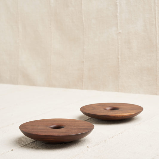 Hand-Turned Candlestick Holders, Natural Walnut