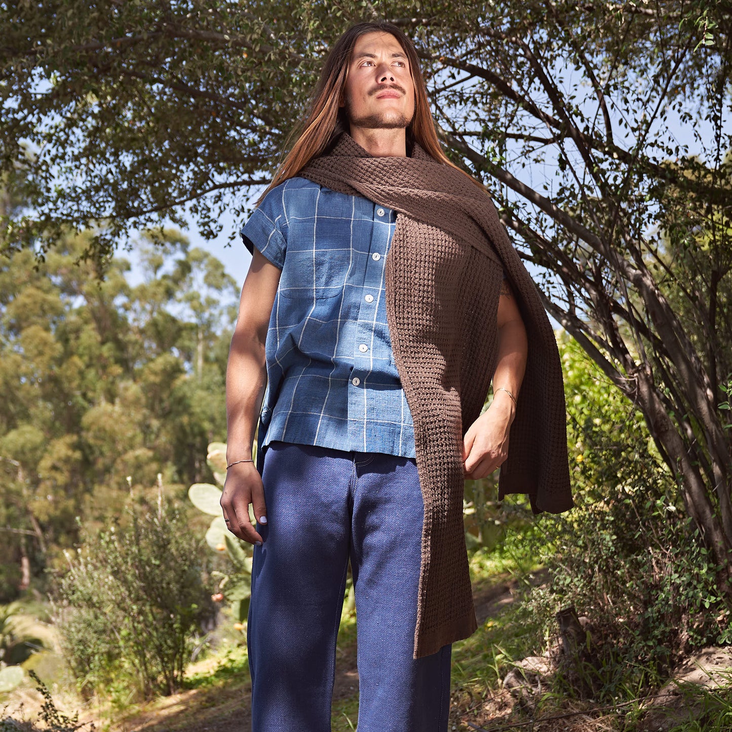 Big Selvedge Scarf, Cutch Brown Organic Cotton Waffle