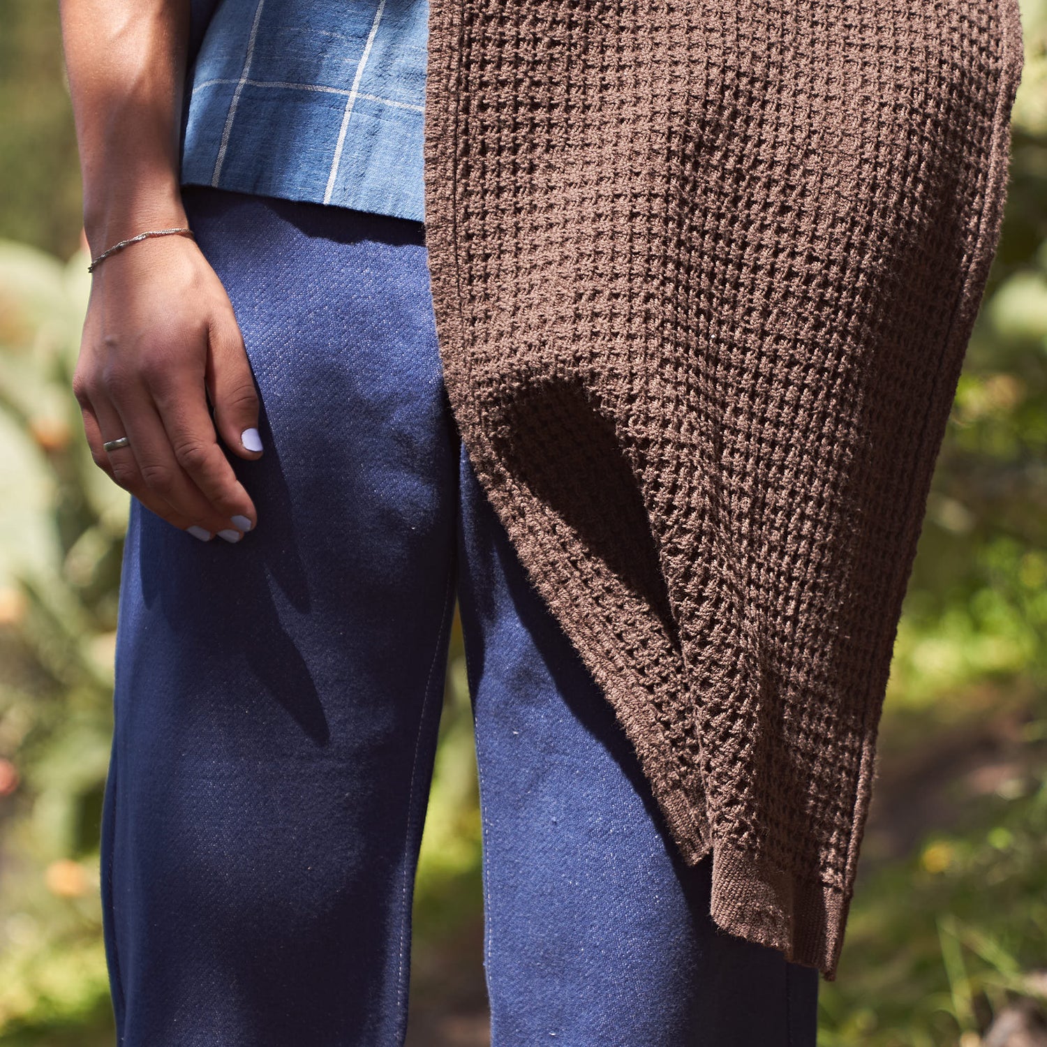Big Selvedge Scarf, Cutch Brown Organic Cotton Waffle