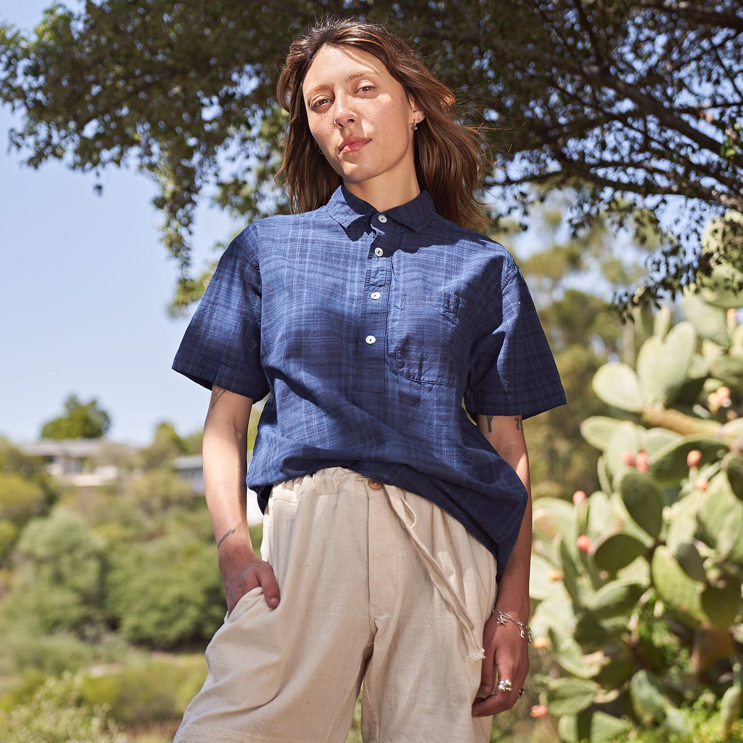 Cedar Shirt, Organic Indigo Madras