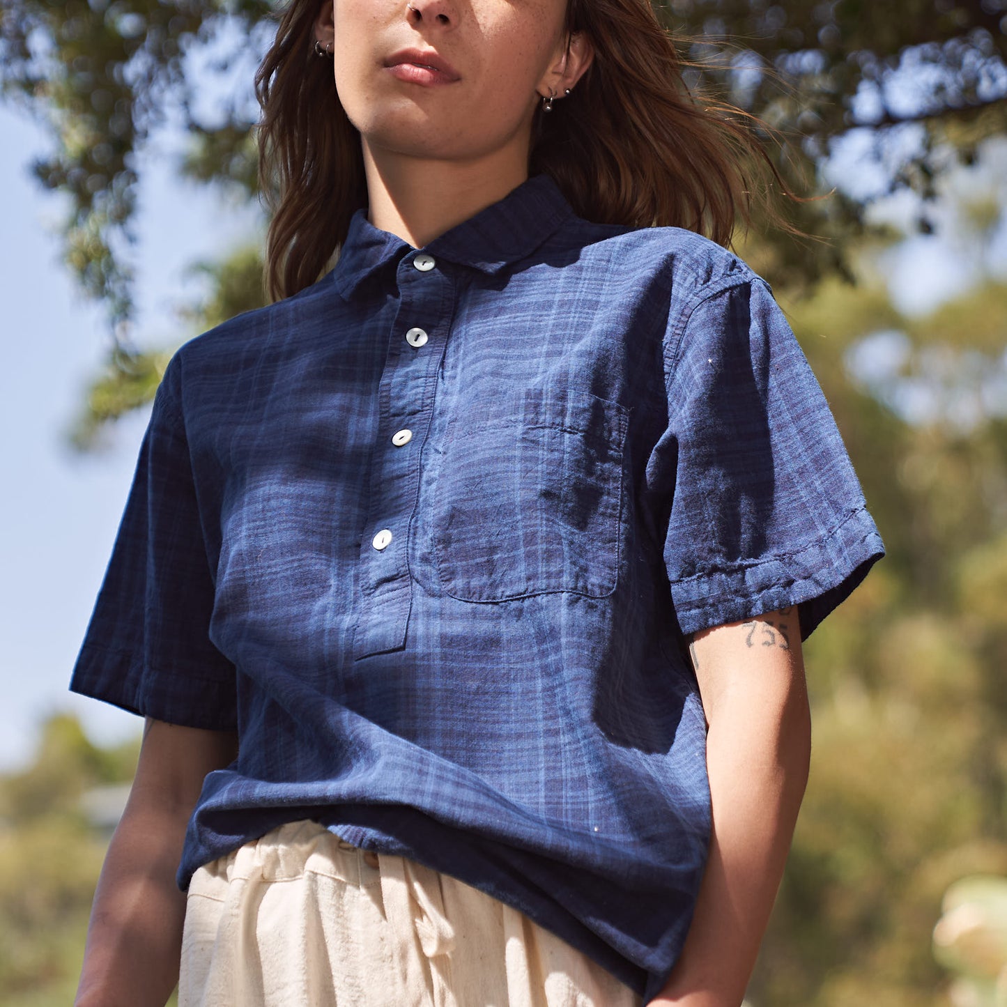 Cedar Shirt, Organic Indigo Madras