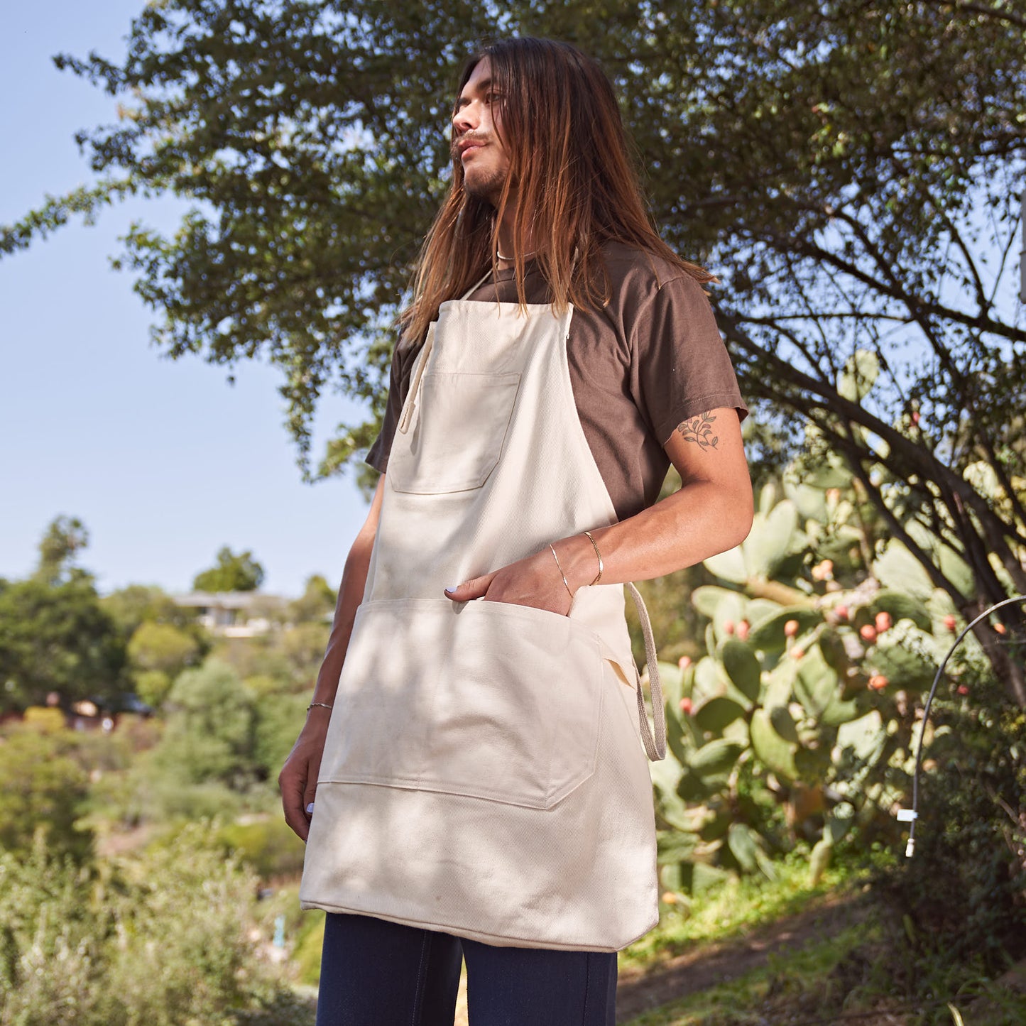 10-Pocket Convertible Maker Apron-Market Tote, Undyed Organic Cotton Twill + Canvas