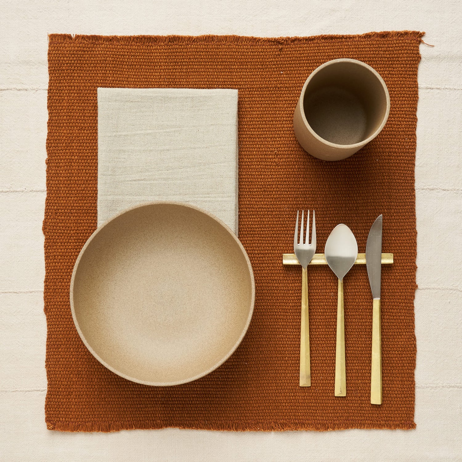 Handwoven Organic Cotton Placemat Set, Undyed Burnt Terracotta