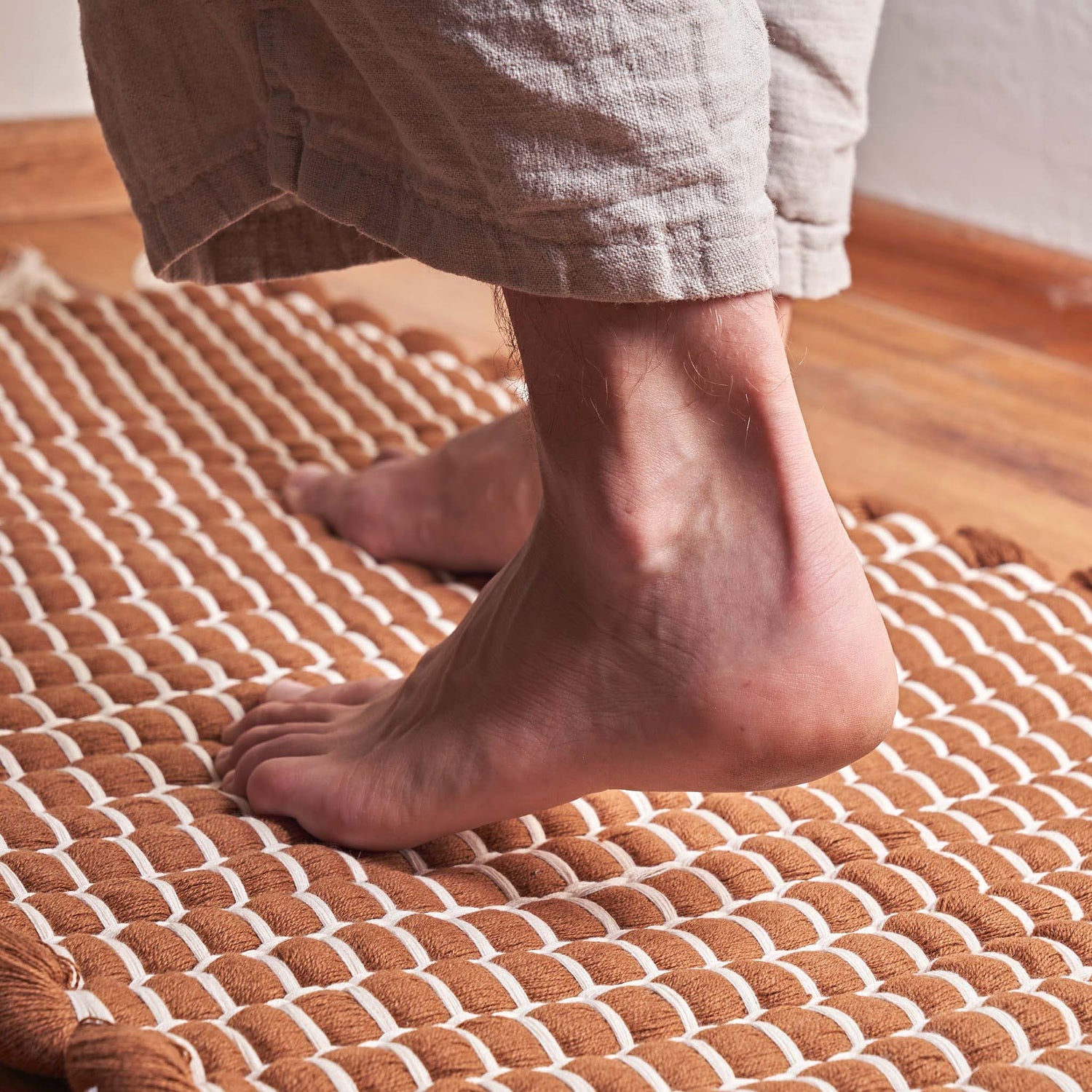 Handwoven Organic Cotton Rug, Undyed Burnt Terracotta