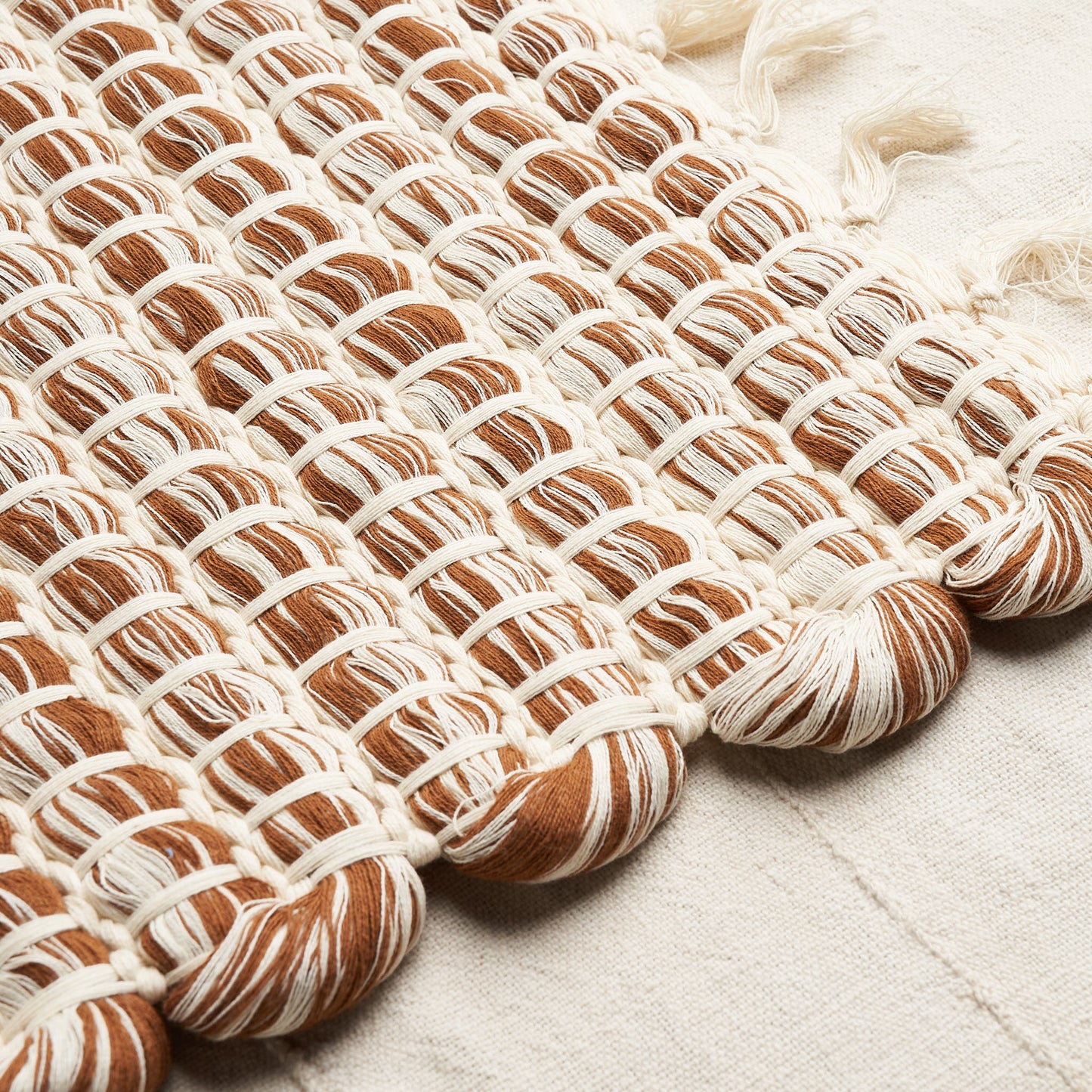 Handwoven Organic Cotton Rug, Undyed Burnt Terracotta Marble