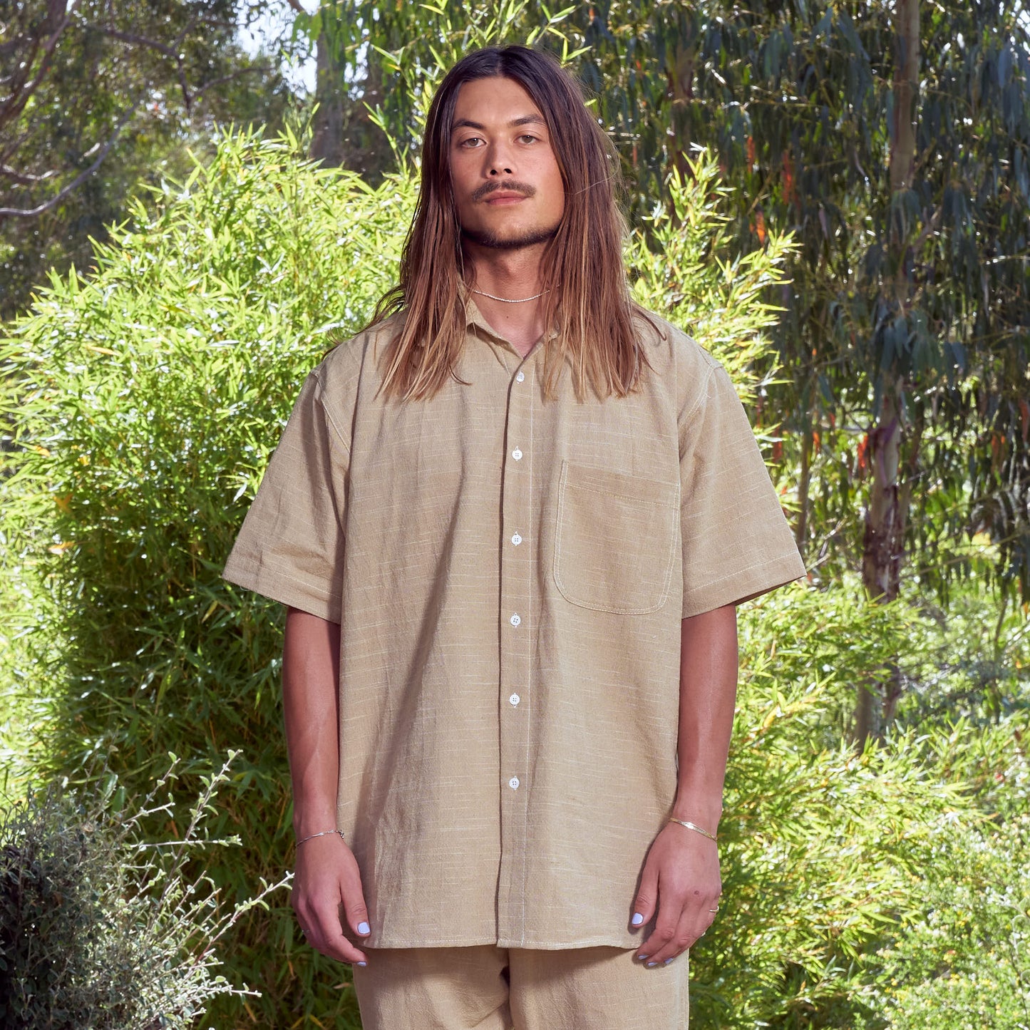 Grandfather Shirt, Handloom Cotton Mango Ikat