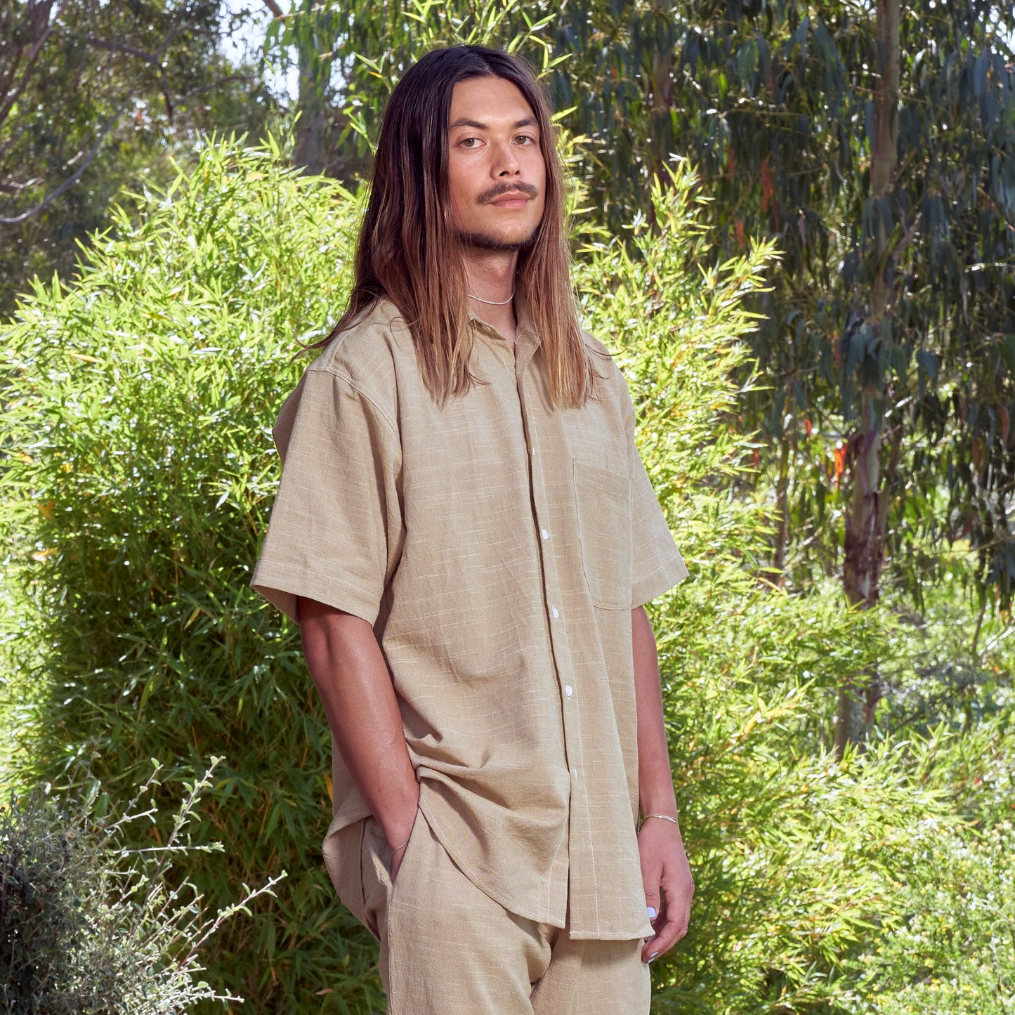 Grandfather Shirt, Handloom Cotton Mango Ikat