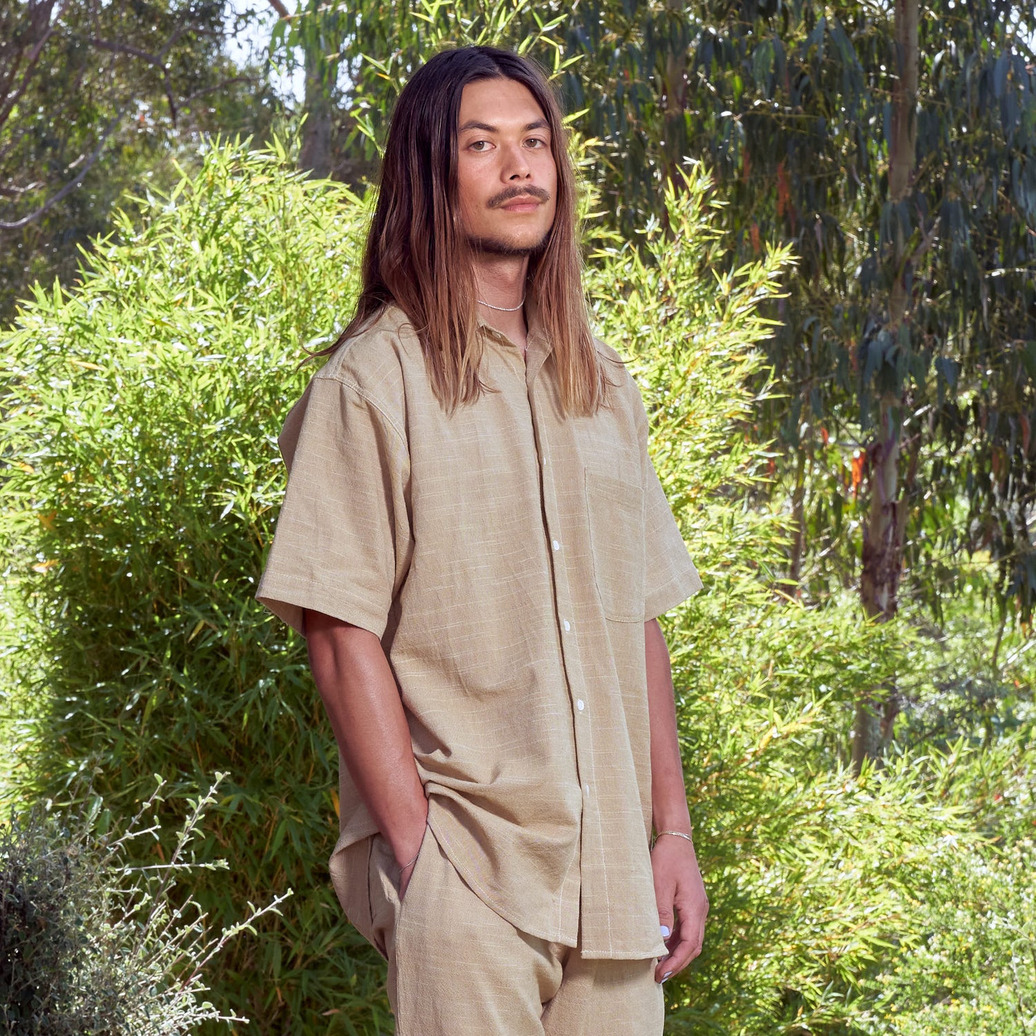 Grandfather Shirt, Handloom Cotton Mango Ikat