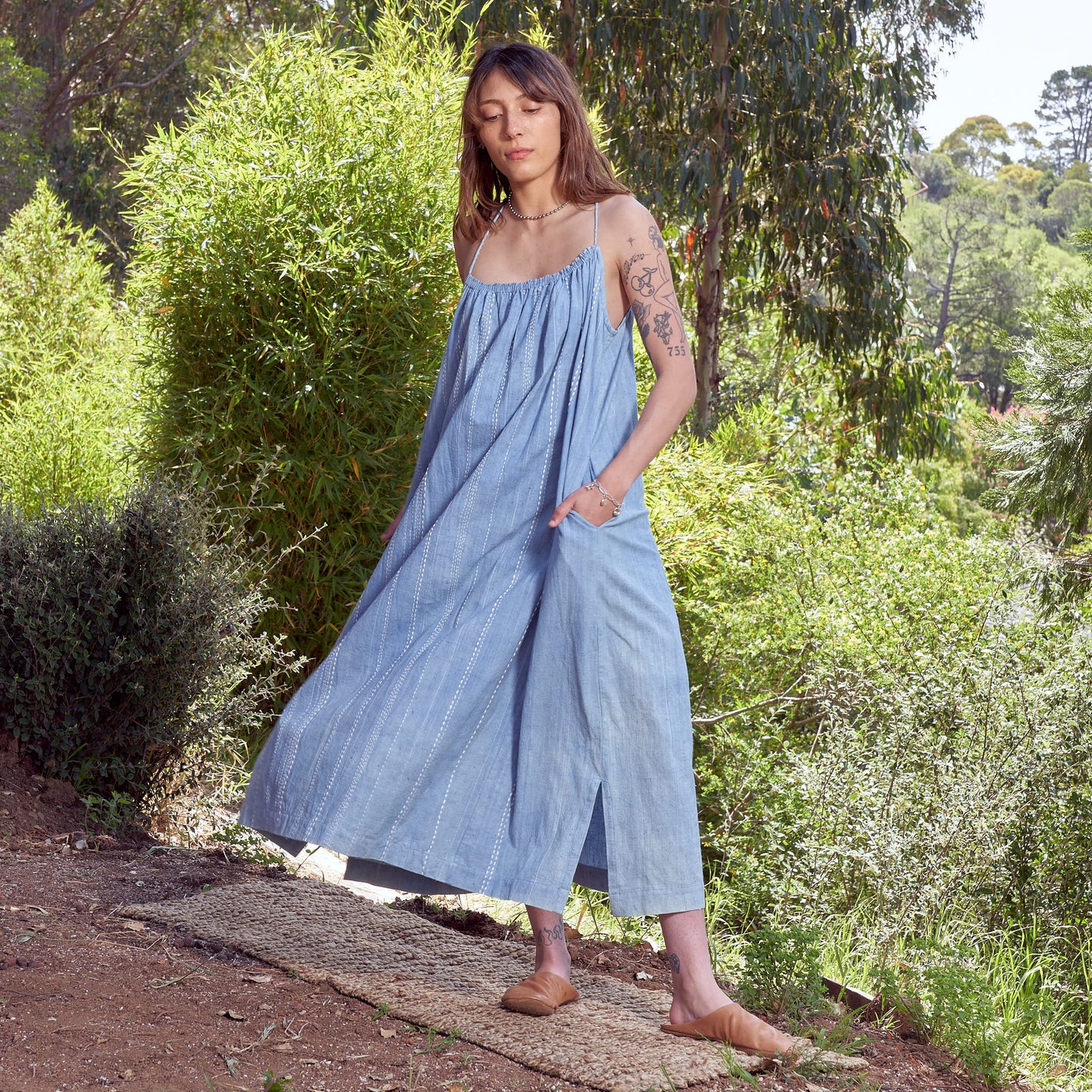 Isa Dress, Hand Embroidered Indigo Kala Cotton