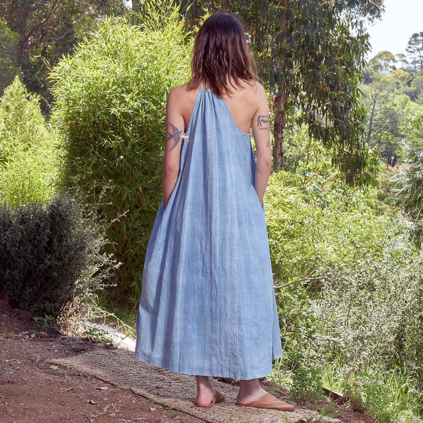 Isa Dress, Hand Embroidered Indigo Kala Cotton