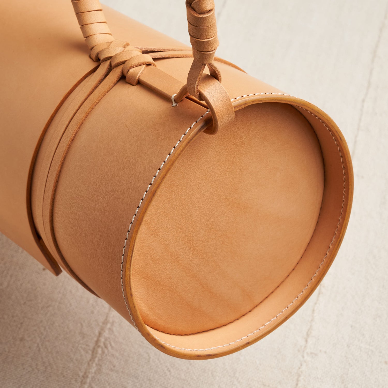 Woven Bamboo Bag, Natural Vegetable Tanned Leather