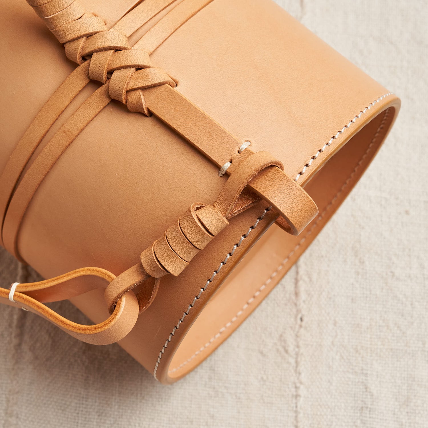 Woven Bamboo Bag, Natural Vegetable Tanned Leather