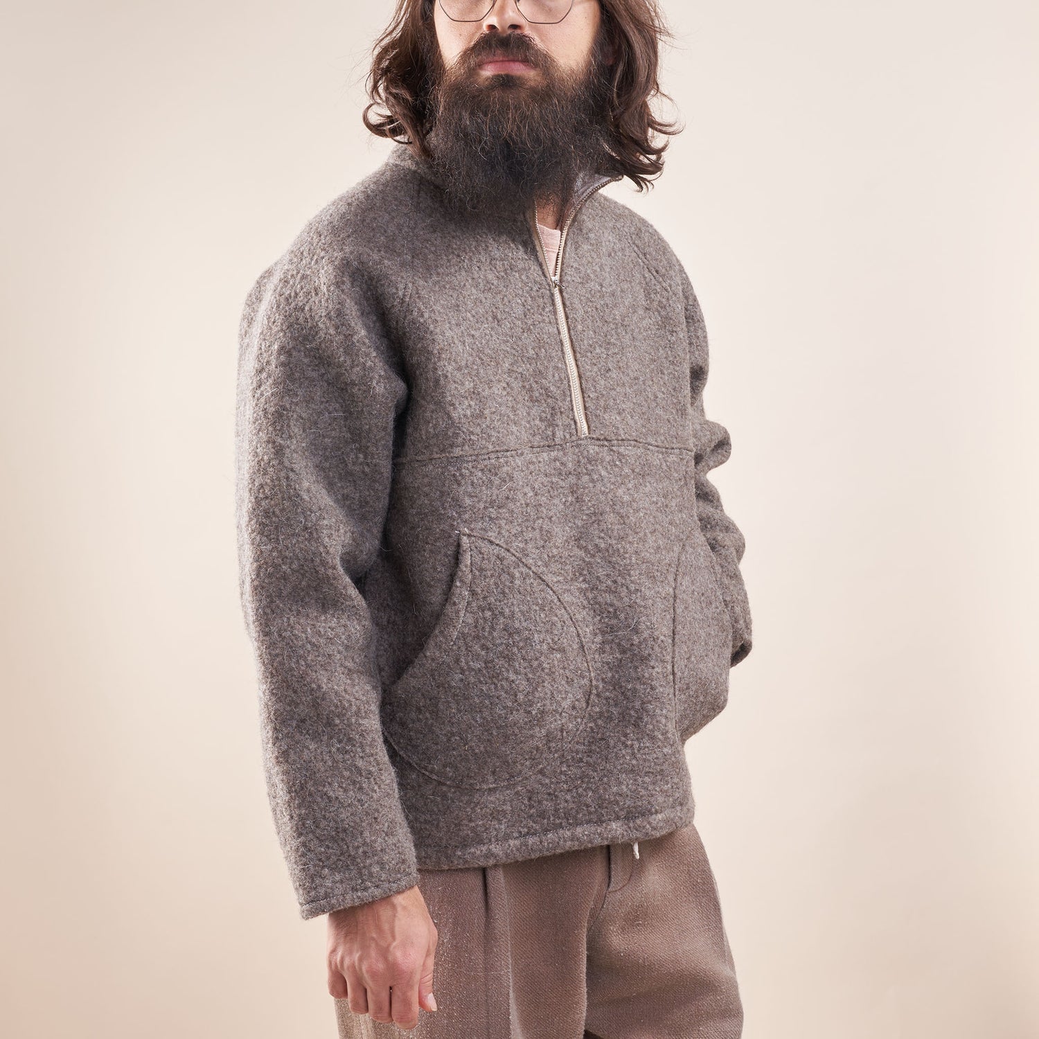 Felted Wool Half-Zip Pullover, Undyed Gray