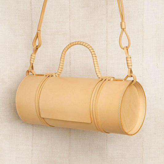 Woven Bamboo Bag, Natural Vegetable Tanned Leather