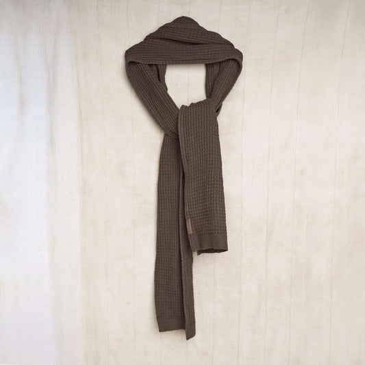 Big Selvedge Scarf, Cutch Brown Organic Cotton Waffle