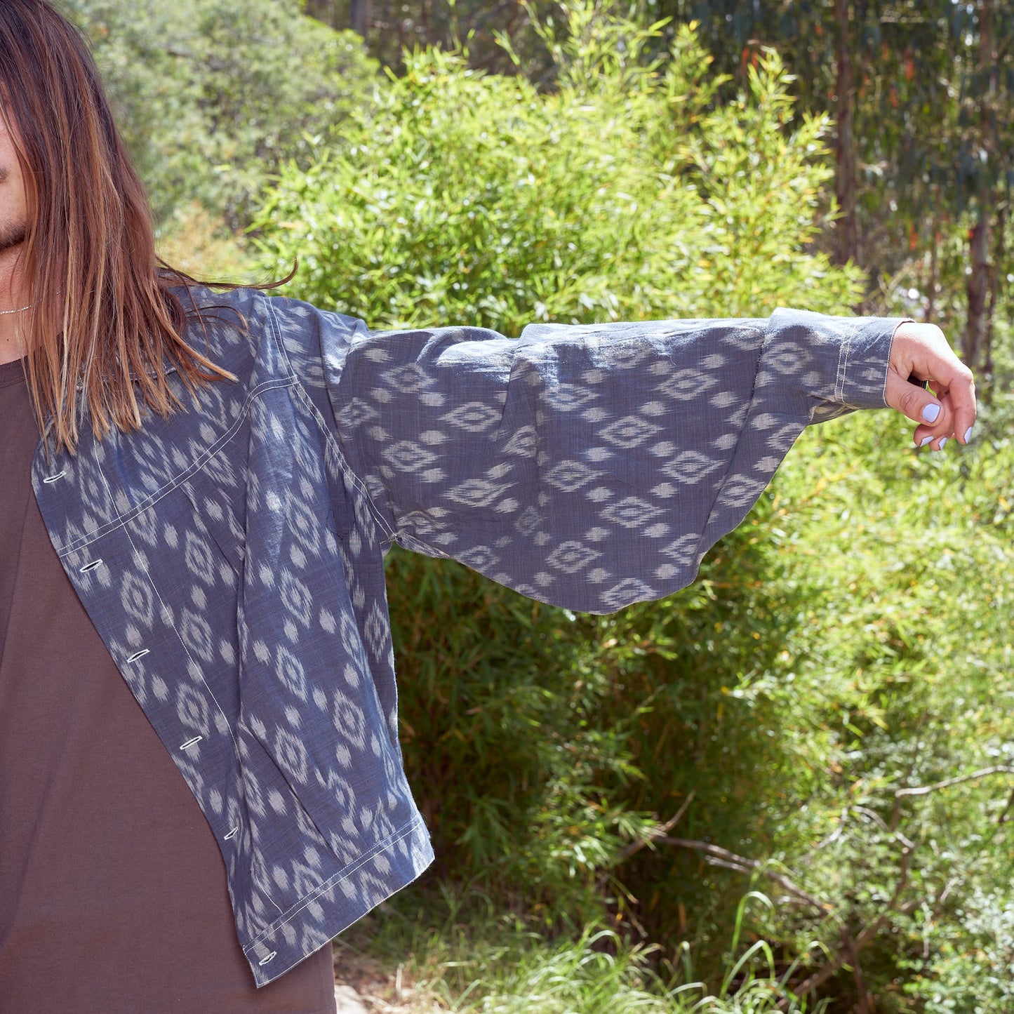 Silk Lined Dream Delivery Jacket, Organic Cotton Indigo Ikat