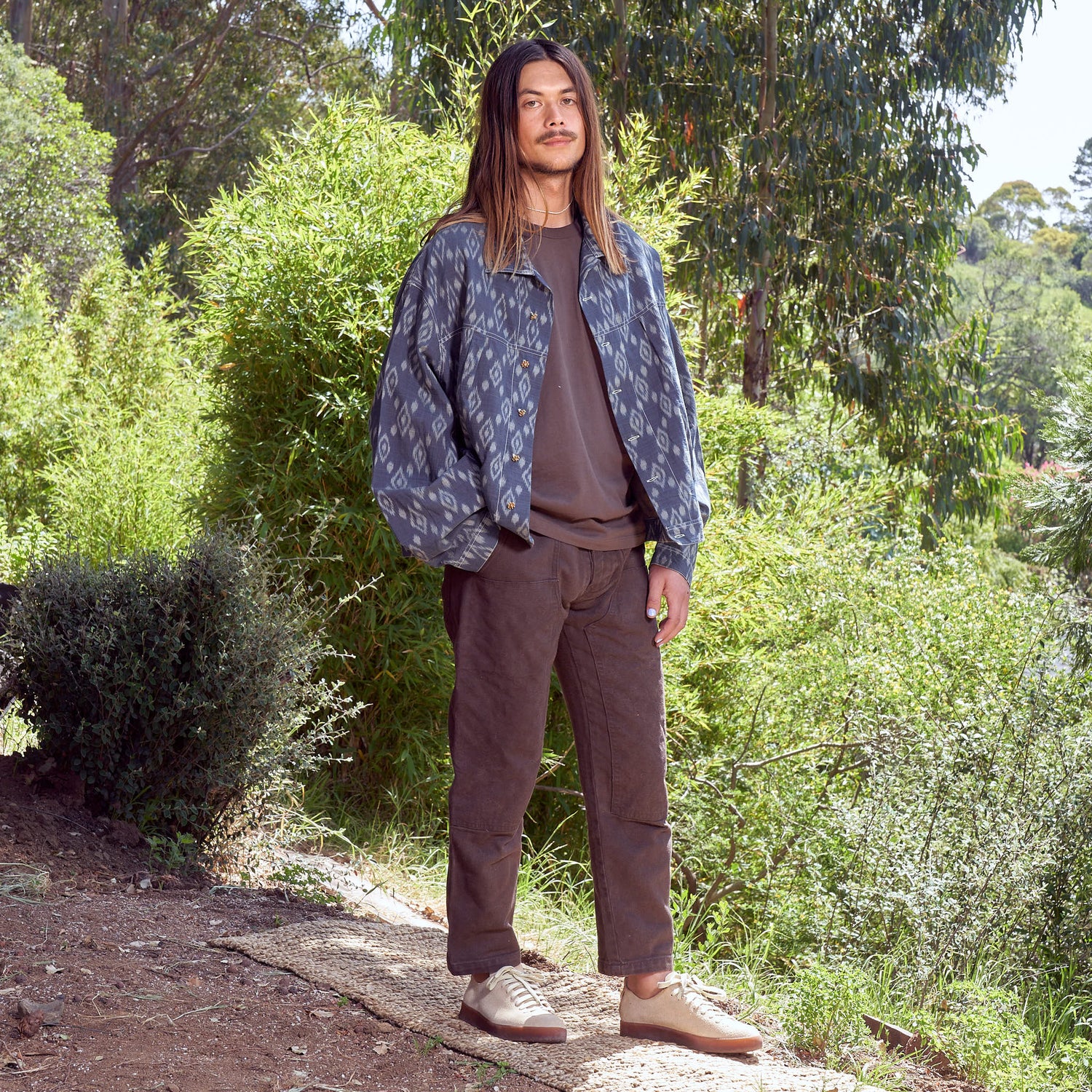 Silk Lined Dream Delivery Jacket, Organic Cotton Indigo Ikat