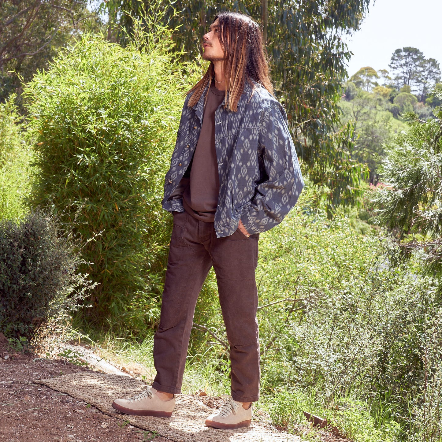 Silk Lined Dream Delivery Jacket, Organic Cotton Indigo Ikat