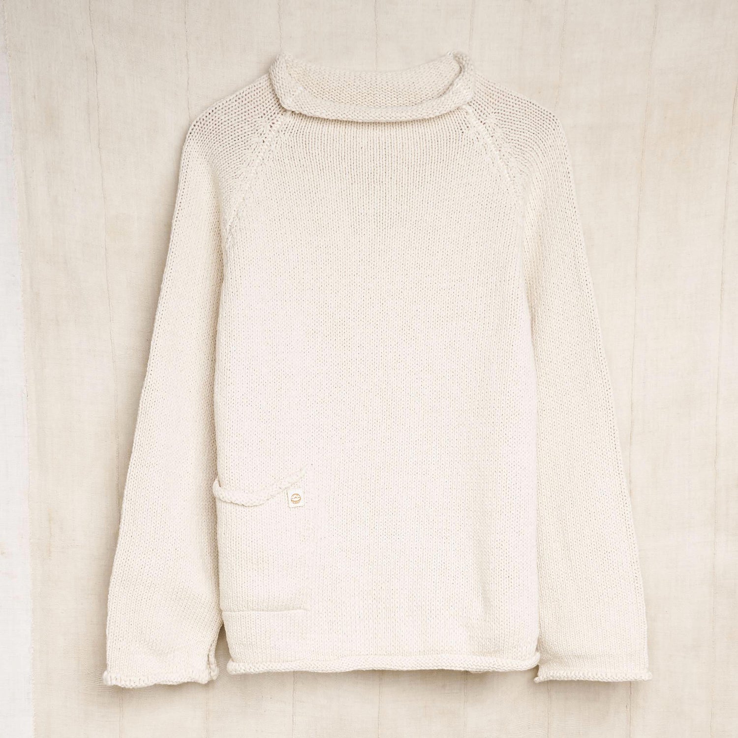 Handknit Kala Cotton Fisherman Sweater, Undyed Cream
