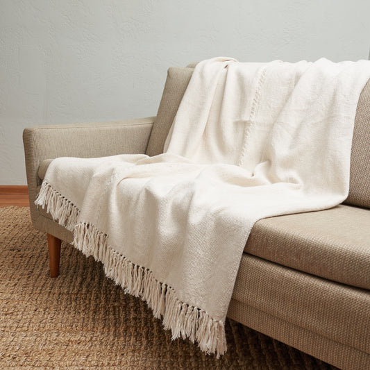 Handwoven Organic Cotton Throw Blanket, Undyed Cream