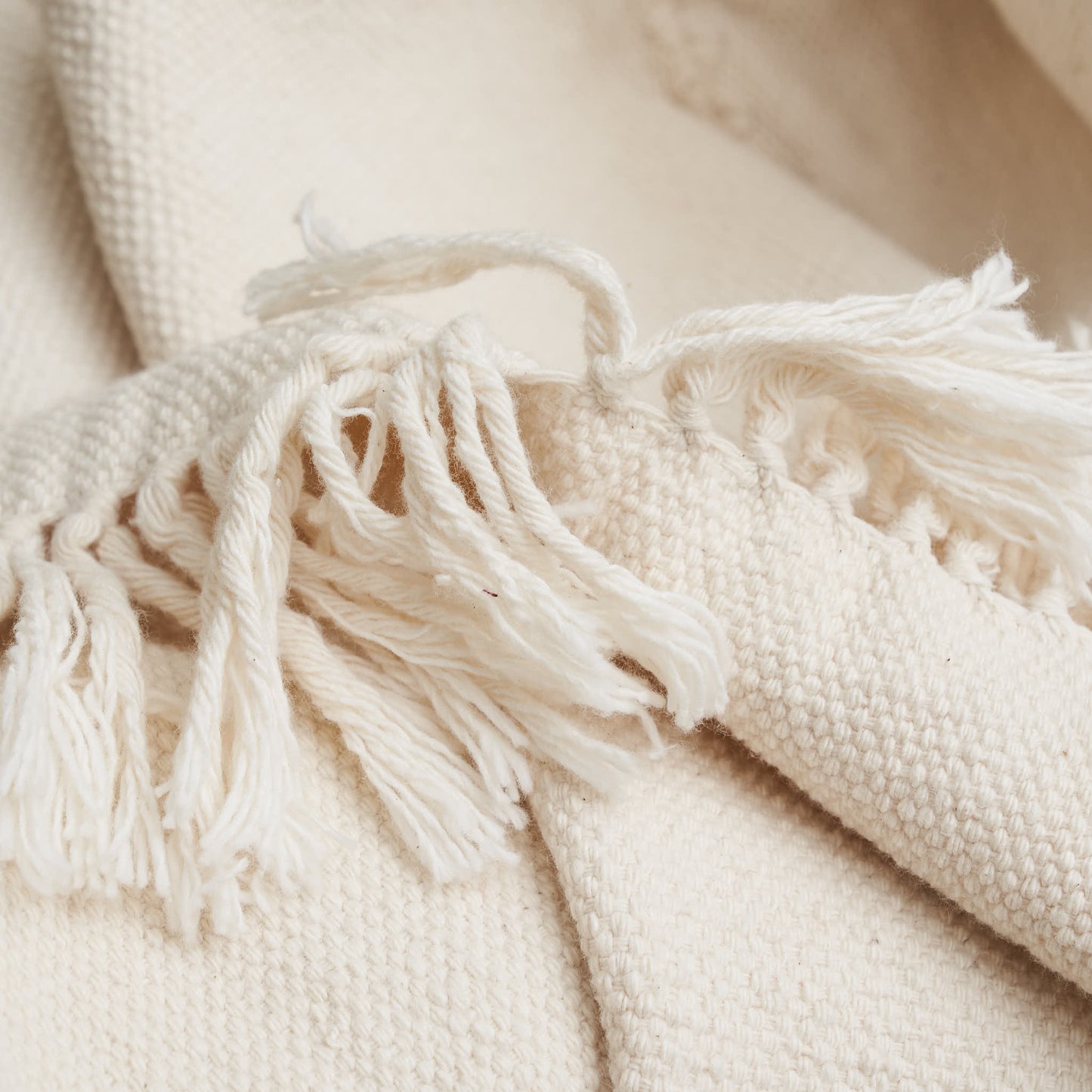 Handwoven Organic Cotton Throw Blanket, Undyed Cream