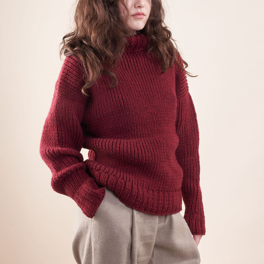 Thick-Knit Merino Turtleneck, Cochineal
