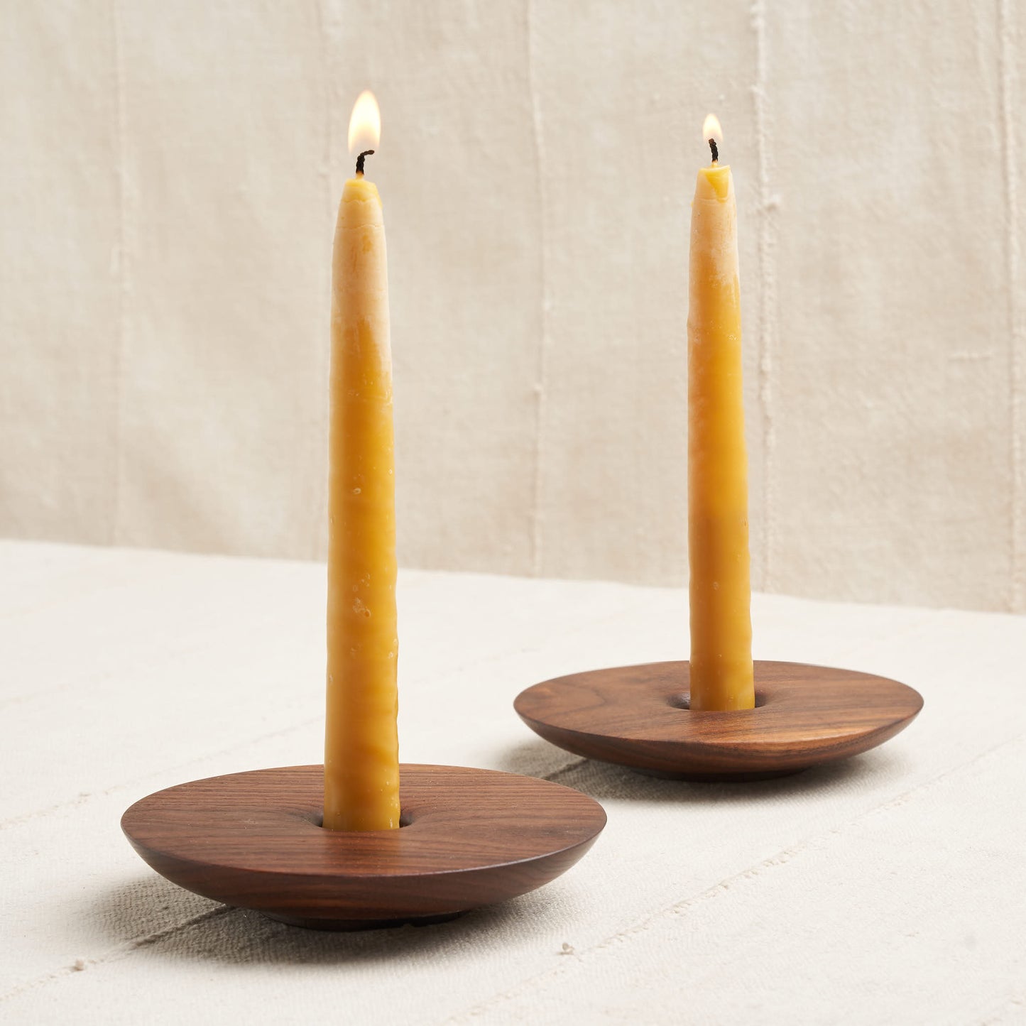 small beeswax taper candles + brass stand — marble & milkweed