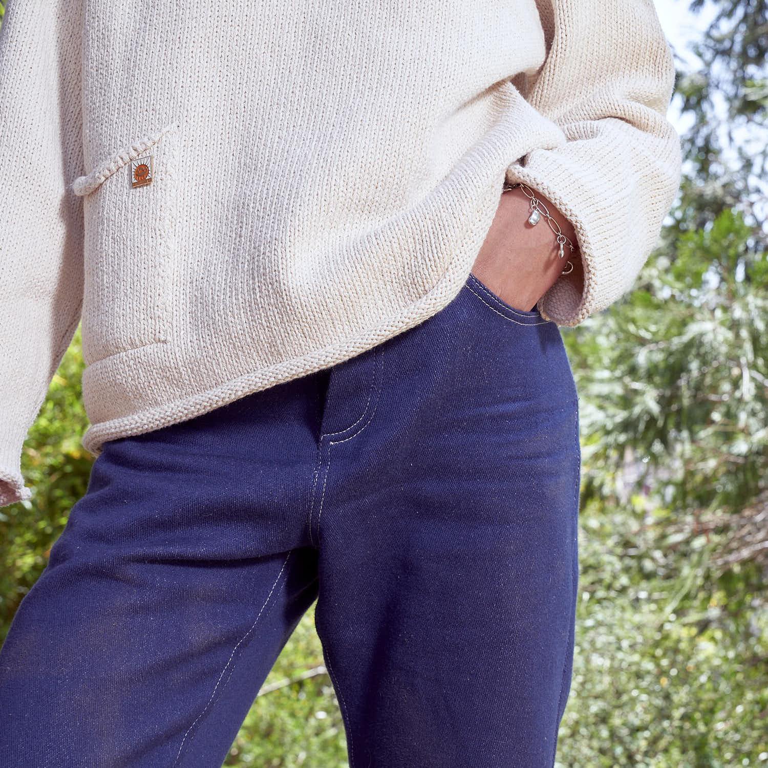 Handknit Kala Cotton Fisherman Sweater, Undyed Cream