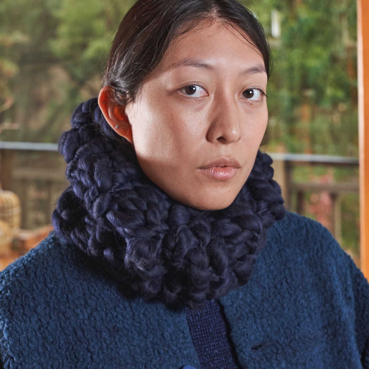 Chunky Hand-Knit Merino Wool Snood, Indigo