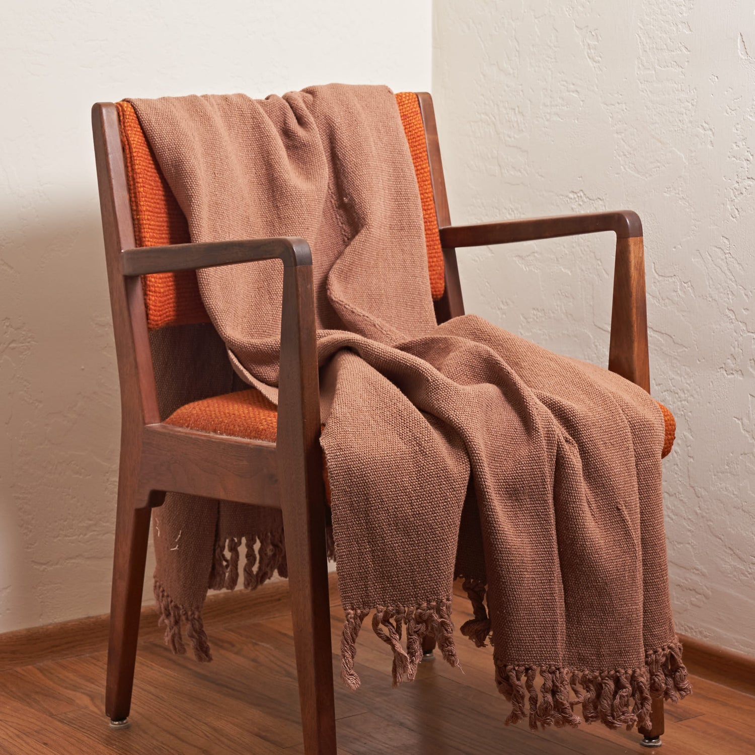 Handwoven Organic Cotton Throw Blanket, Undyed Wood