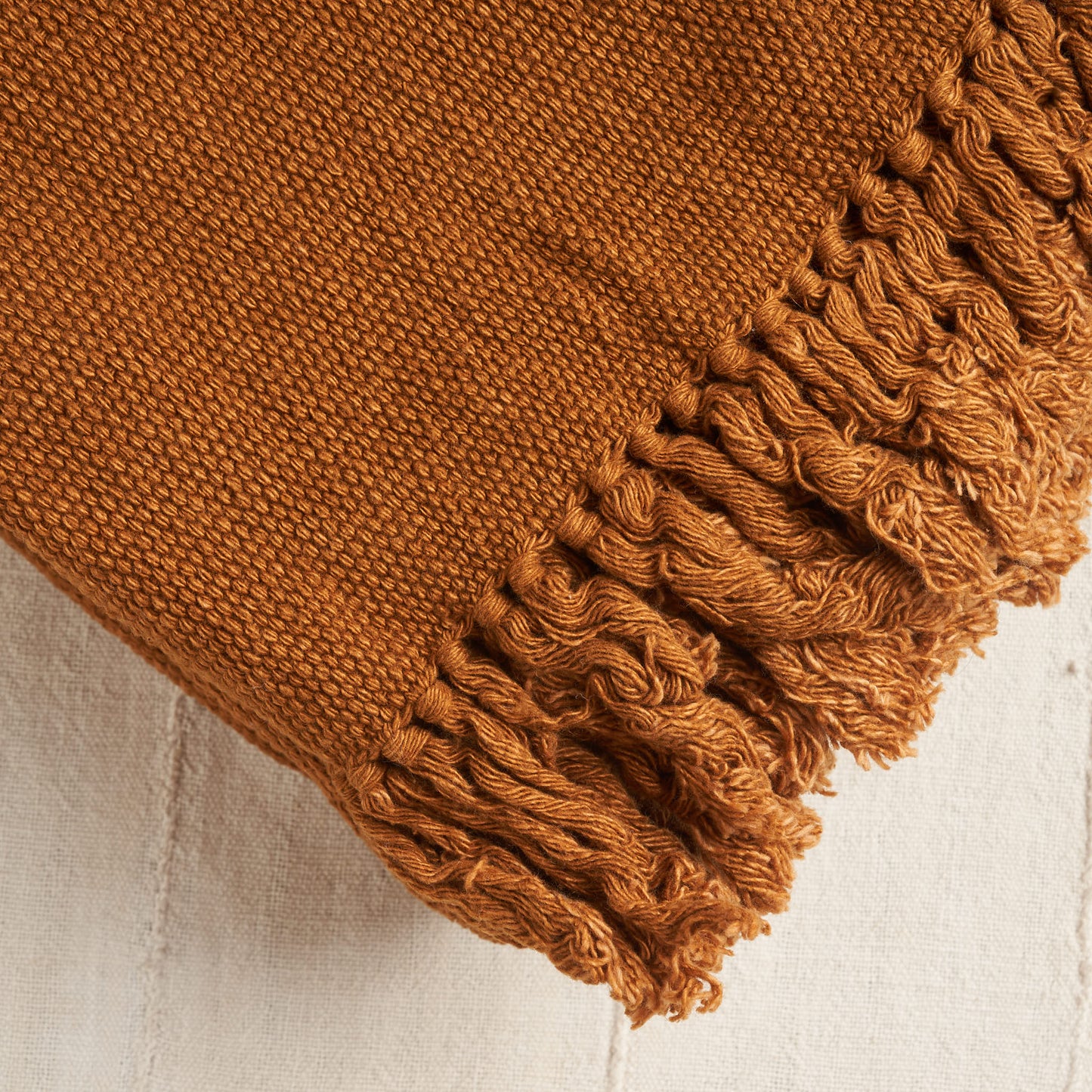 Handwoven Organic Cotton Throw Blanket, Undyed Burnt Terracotta