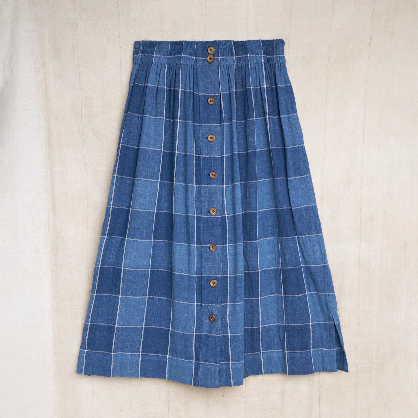 Gen Skirt, Indigo Box Check Kala Cotton