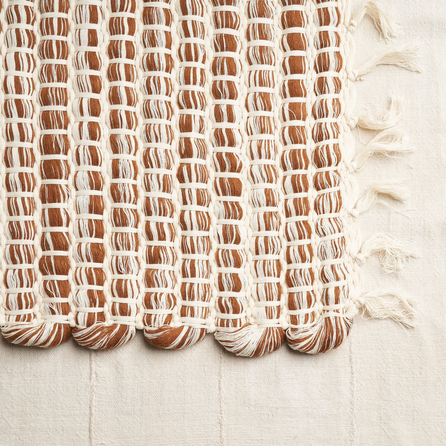 Handwoven Organic Cotton Rug, Undyed Burnt Terracotta Marble
