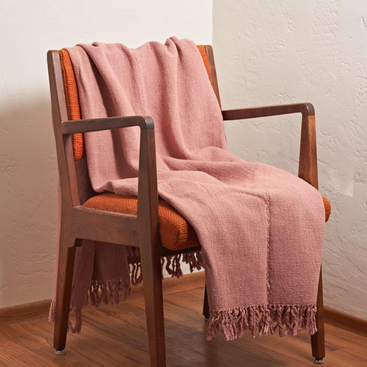 Handwoven Organic Cotton Throw Blanket, Undyed Rosewood