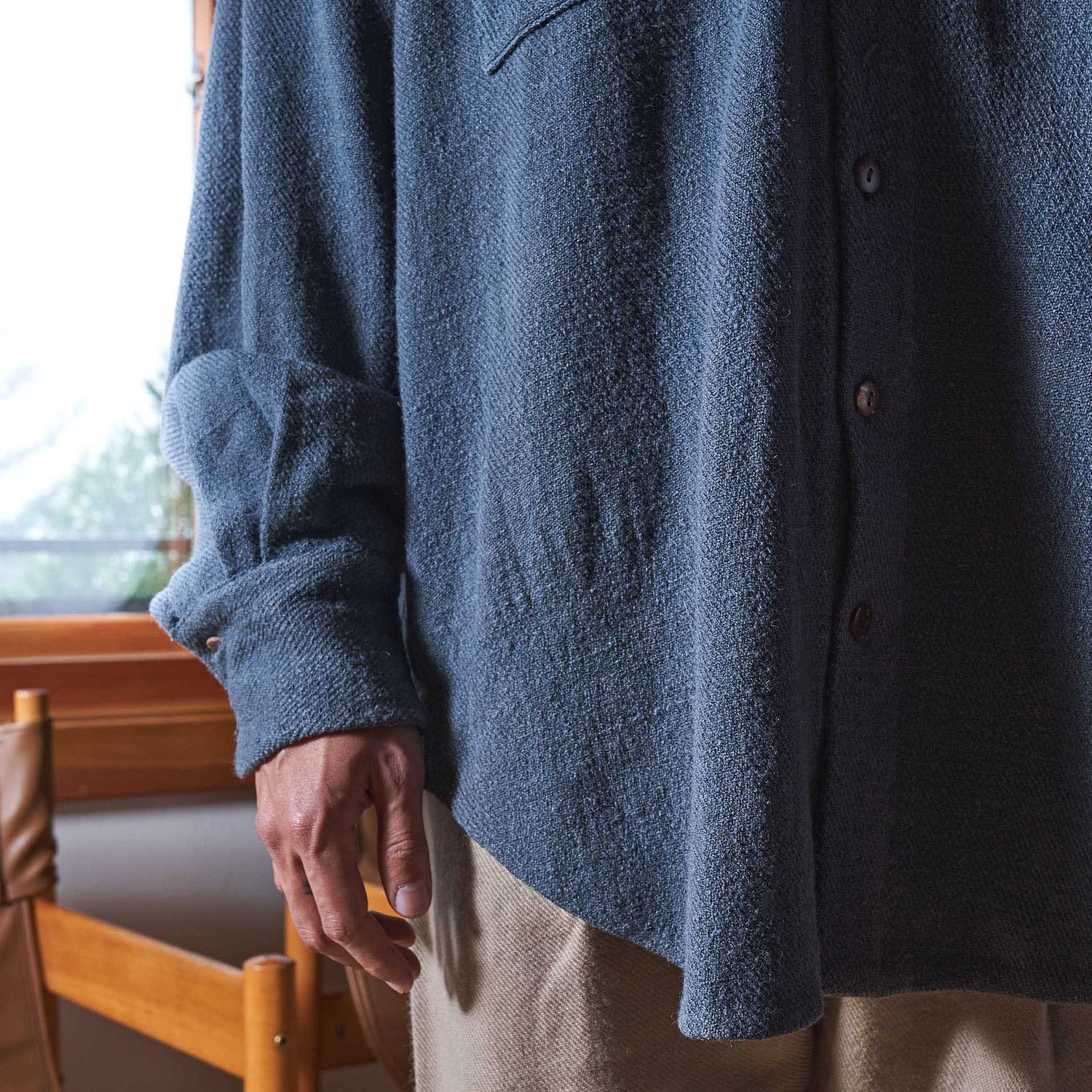 Lonnng Shirt, Indigo-Iron Gray Wool Twill