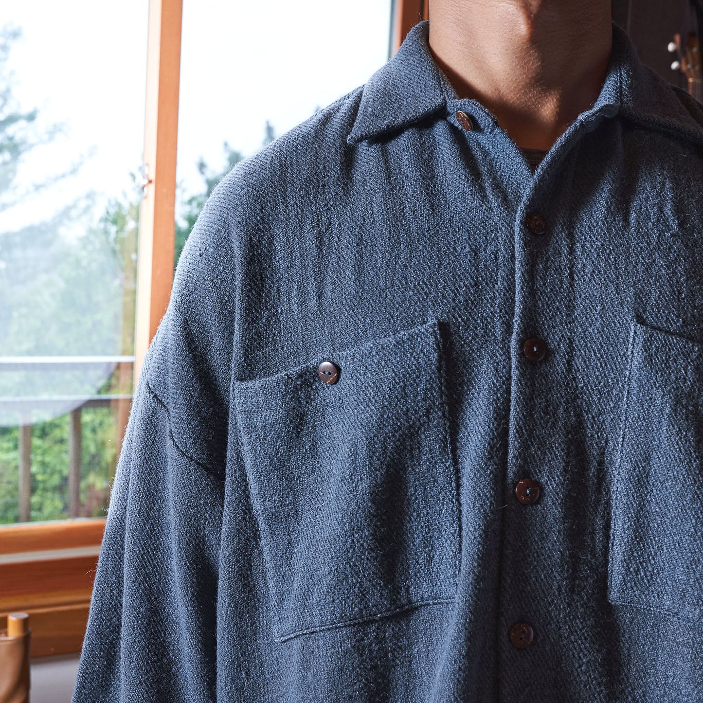 Lonnng Shirt, Indigo-Iron Gray Wool Twill