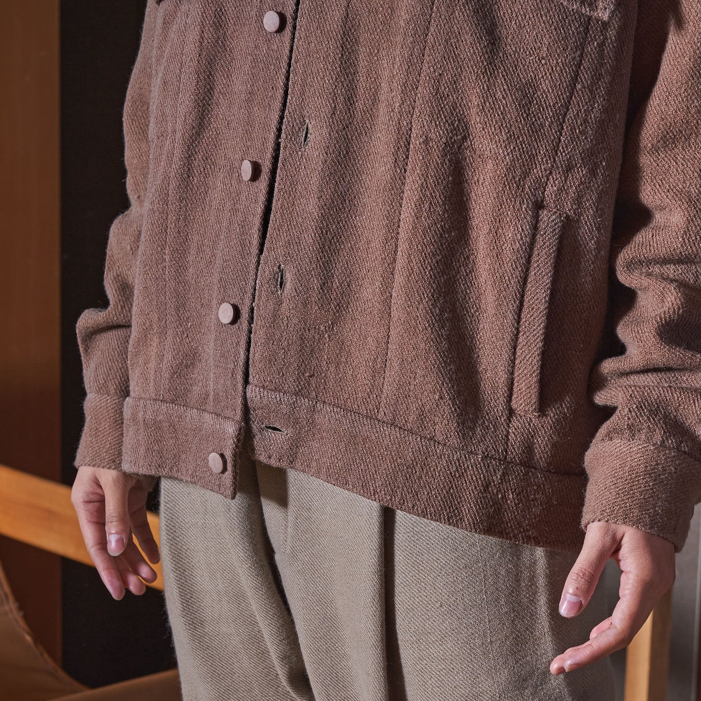 Working Jacket, Brick Brown Merino Wool Twill